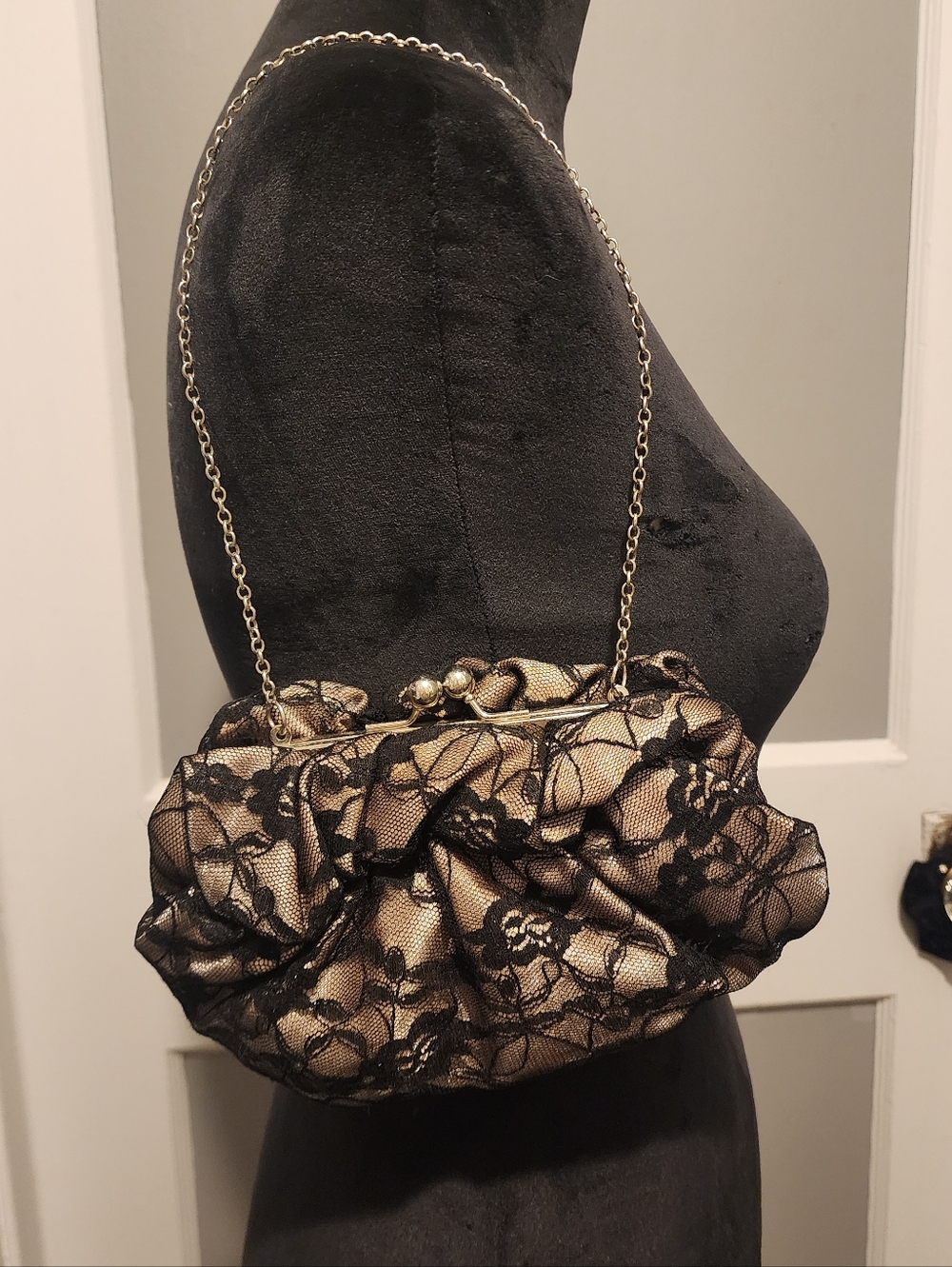 Elegant Black Lace Evening Shoulder Bag
